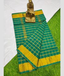 Bottle Green and Golden color Uppada Cotton handloom saree with all over jari checks design -UPAT0004435
