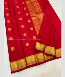 Red and Golden color kanchi pattu handloom saree with all over buties design -KANP0013507
