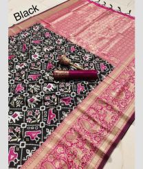 Black and Pink color Banarasi sarees with kalamkari butta design -BANS0002255