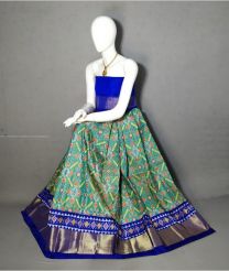Turquoise and Royal Blue color Ikkat Lehengas with pochampally ikkat design -IKPL0028651