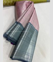 Baby Pink and Grey color kanchi pattu handloom saree with all over body design with big border -KANP0008021