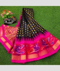Black and Pink color Chenderi silk handloom saree with all over buties with special pochampally and kanchi borders design -CNDP0015909