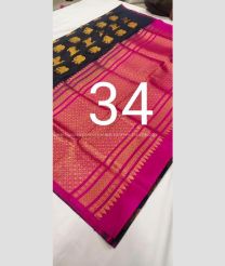 Navy Blue and Pink color venkatagiri pattu handloom saree with big border saree design -VAGP0000457