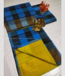 Blue and Acid Green color Tripura Silk handloom saree with all over checks design -TRPP0008014