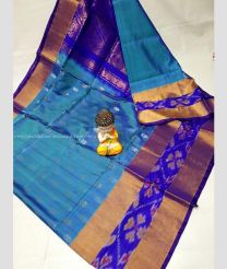 Blue and Royal Blue color uppada pattu handloom saree with all over buties and checks with kaddi border design -UPDP0021185