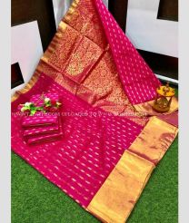 Pink and Golden color Chenderi silk handloom saree with all over buties with kaddi border design -CNDP0016262