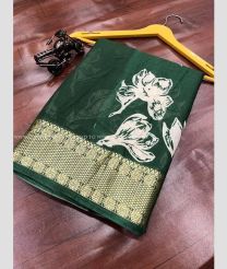 Pine Green and Lite Golden color Chiffon sarees with all over pichwai and floral printed with kanchi border design -CHIF0001901
