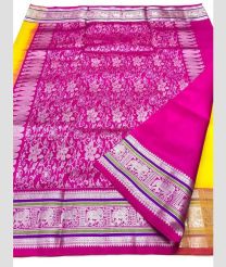 Yellow and Pink color venkatagiri pattu handloom saree with elephant border design -VAGP0000950