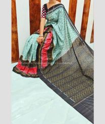 Aquamarine and Charcoal Black color linen sarees with all over digital printed design -LINS0003747