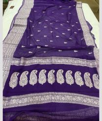 Purple and Silver color Georgette sarees with jacquard border design -GEOS0024291