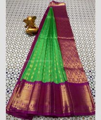 Green and Magenta color mangalagiri pattu sarees with kanchi border design -MAGP0026712