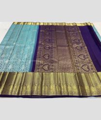 Sky Blue and Purple color kanchi pattu handloom saree with jari border design -KANP0013744