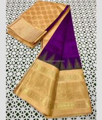 Purple and Cream color kuppadam pattu handloom saree with plain with big temple and rudraksha kanchi border design -KUPP0096805
