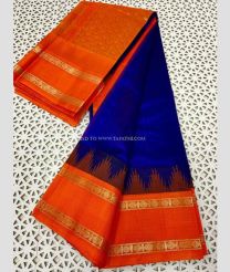 Navy Blue and Red color kuppadam pattu sarees with two side rudraksha border design -KUPP0097186