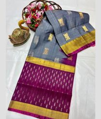 Grey and Magenta color uppada pattu sarees with all over nakshtra buttas design -UPDP0022085