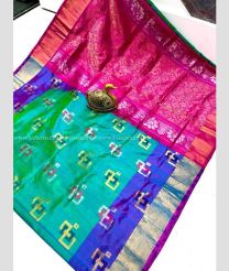 Aquamarine and Pink color uppada pattu handloom saree with all over buttas design -UPDP0021922