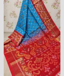 Blue and Red color Ikkat sico handloom saree with pochampalli ikkat design -IKSS0000296
