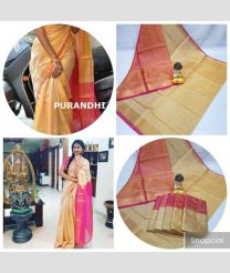 Cream and Pink color Uppada Tissue handloom saree with plain saree design -UPPI0000406