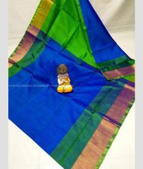 Royal Blue and Green color uppada pattu handloom saree with all over plain with kaddi border design -UPDP0021043