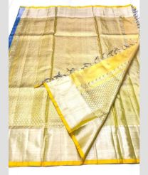 Sky Blue and Golden Yellow color venkatagiri pattu handloom saree with all over silver jari design -VAGP0000668