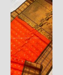 Orange and Black color gadwal pattu handloom saree with zari border saree design -GDWP0000707