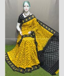 Mustard Yellow and Black color pochampally Ikkat cotton handloom saree with pochampalli ikkat design saree -PIKT0000380