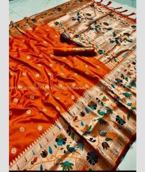 Orange and Brown color paithani sarees with pure zari brocket design  and minakari border -PTNS0004630