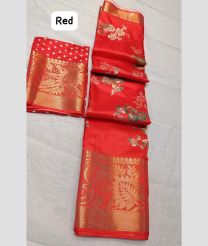 Bean Red color silk sarees with all over leriya flowers digital printed with jacquard border design -SILK0017431