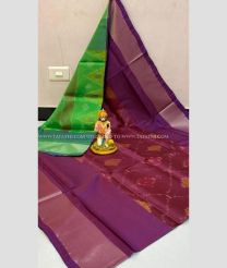 Parrot Green and Magenta color Uppada Soft Silk handloom saree with all over pochampally design -UPSF0004109