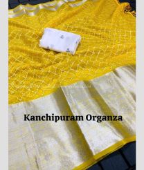 Yellow and Silver color Organza sarees with all over viscose thread worked design -ORGS0003086