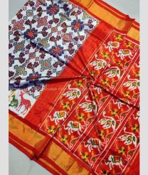 Golden Brown and Red color pochampally ikkat pure silk handloom saree with all over pochampally design with tissue border -PIKP0019518