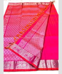 Pink and Silver color venkatagiri pattu handloom saree with all over silver button buties design -VAGP0000634