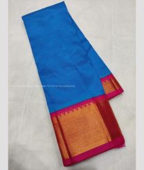 Blue and Deep Pink color mangalagiri pattu handloom saree with plain saree with peacock border design -MAGP0013877