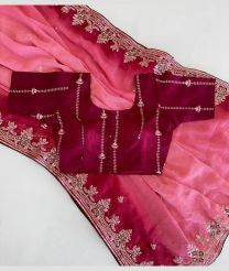 Rose Pink and Crimson color Chiffon sarees with all over embroidery with piping attached design -CHIF0001992