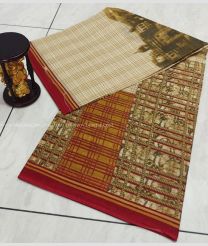 Oak Brown and Red color Uppada Cotton handloom saree with all over printed design -UPAT0004533