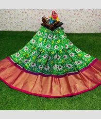 Green and Red color Ikkat Lehengas with all over pochampally design -IKPL0000166