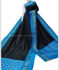 Black and Lite Blue color pochampally ikkat pure silk handloom saree with plain with kaddi border design -PIKP0021957