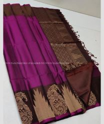Deep Pink and Brown color soft silk kanchipuram sarees with all over buttas design -KASS0001033
