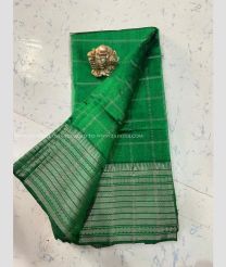 Green color mangalagiri pattu handloom saree with all over jari line checks with silver big border design -MAGP0026259