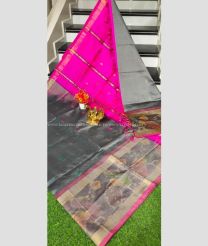 Grey and Pink color Tripura Silk handloom saree with all over nakshtra buties with big pochampally border design -TRPP0007987