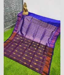 Plum Purple and Blue color Uppada Tissue handloom saree with all over buties design -UPPI0001588
