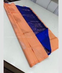 Peach and Royal Blue color soft silk kanchipuram sarees with all over big buties design -KASS0001009