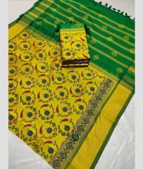 Mustard Yellow and Green color Tripura Silk handloom saree with kaddy border design -TRPP0008589