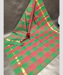 Pink and Green color Uppada Cotton handloom saree with all over check ikkat design -UPAT0004487