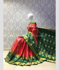 Red and Pine Green color pochampally ikkat pure silk handloom saree with pochampally ikkat design -PIKP0037170