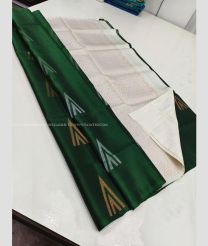 Pine Green and Half White color soft silk kanchipuram sarees with all over buttas design -KASS0001052