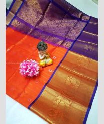 Orange and Purple color kuppadam pattu handloom saree with all over buties with kanchi border design -KUPP0096720