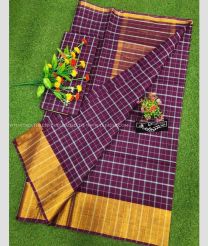 Plum Purple and Golden color Uppada Cotton sarees with all over checks design -UPAT0004758