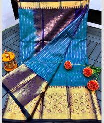 Blue and Navy Blue color kuppadam pattu handloom saree with kanchi kuppadam border design -KUPP0097144