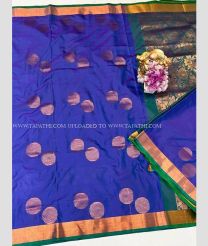 Blue and Pine Green color Uppada Soft Silk handloom saree with all over bit buties design -UPSF0003258